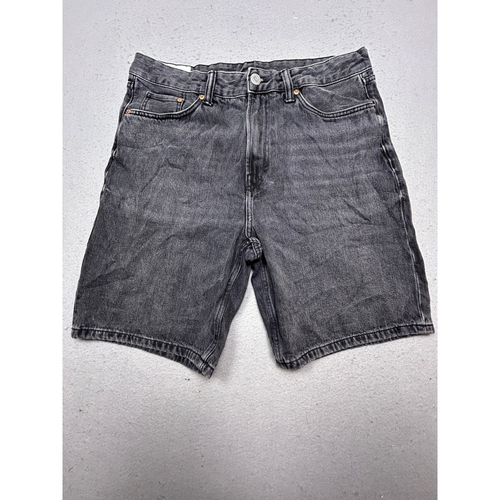 HM Relaxed Fit Denim Shorts Gray Washed Black W34 Mens